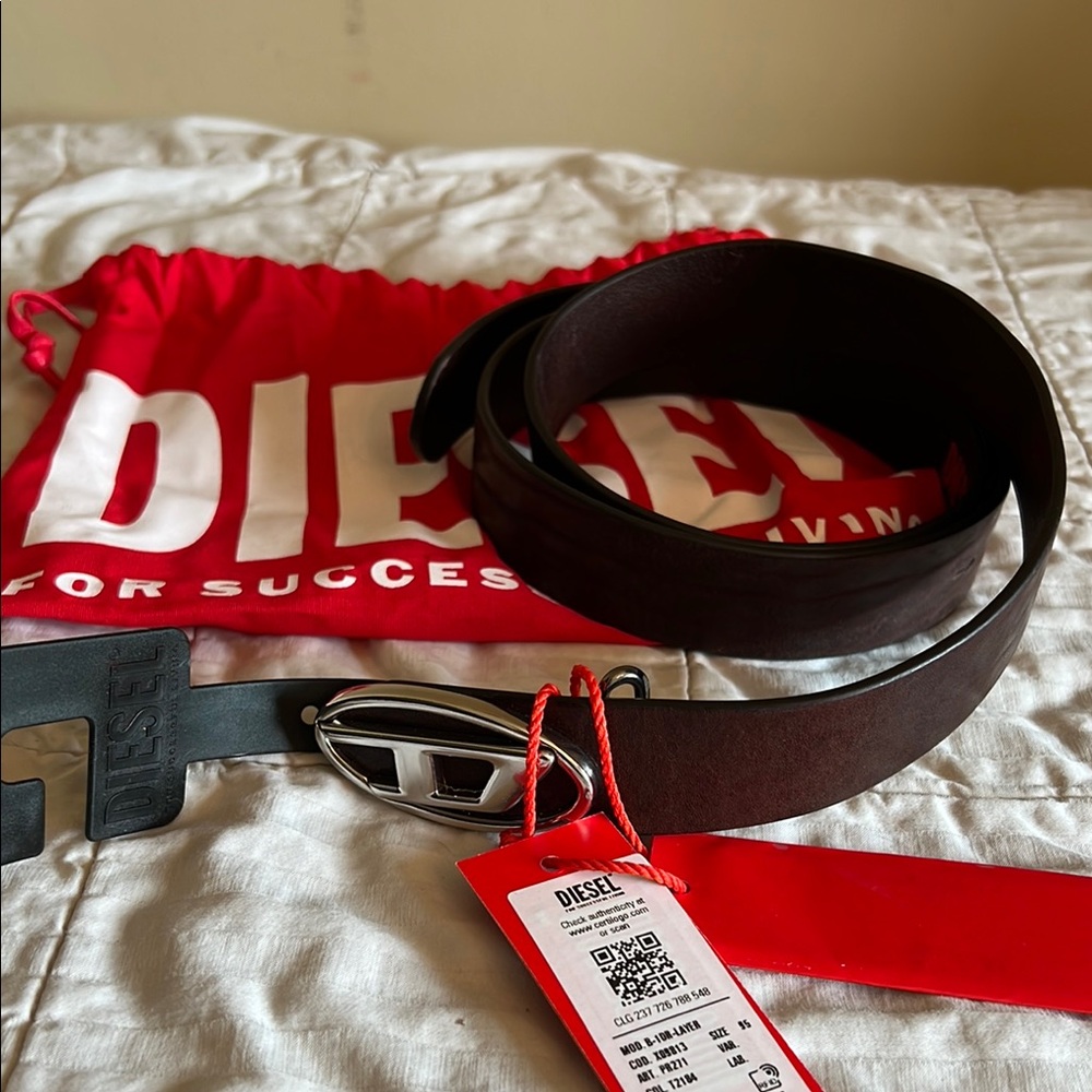 Diesel Oval D Men's Brown leather belt size 95